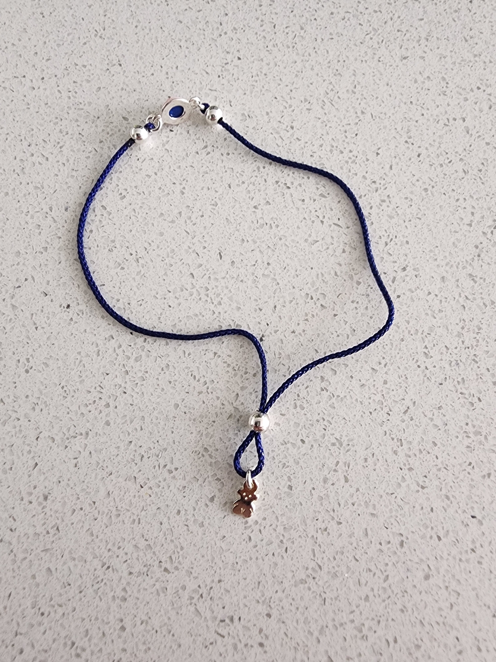 Tous Navy Cord Bracelet with Silver Beads and Bunny Charm